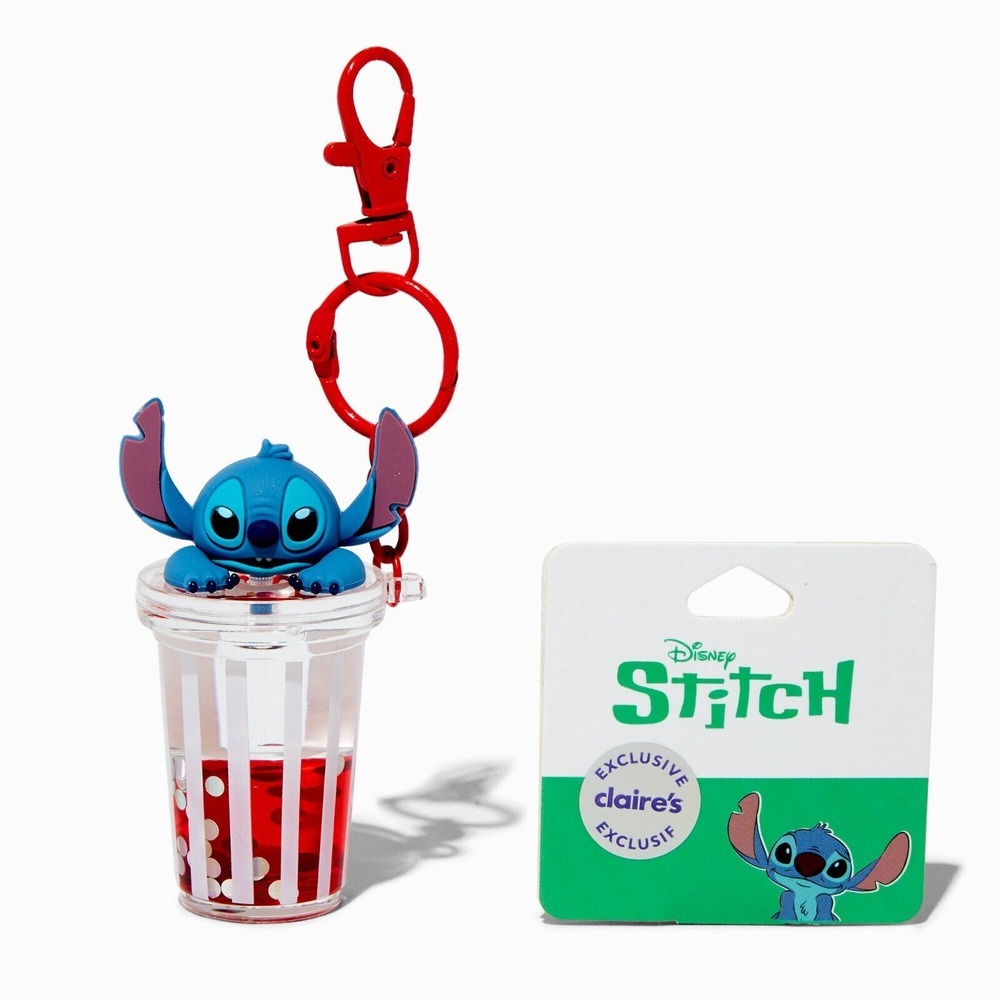 Disney Stitch Foodie Water-Filled Keychain Stitch on Cup‎ Red Silver Accents